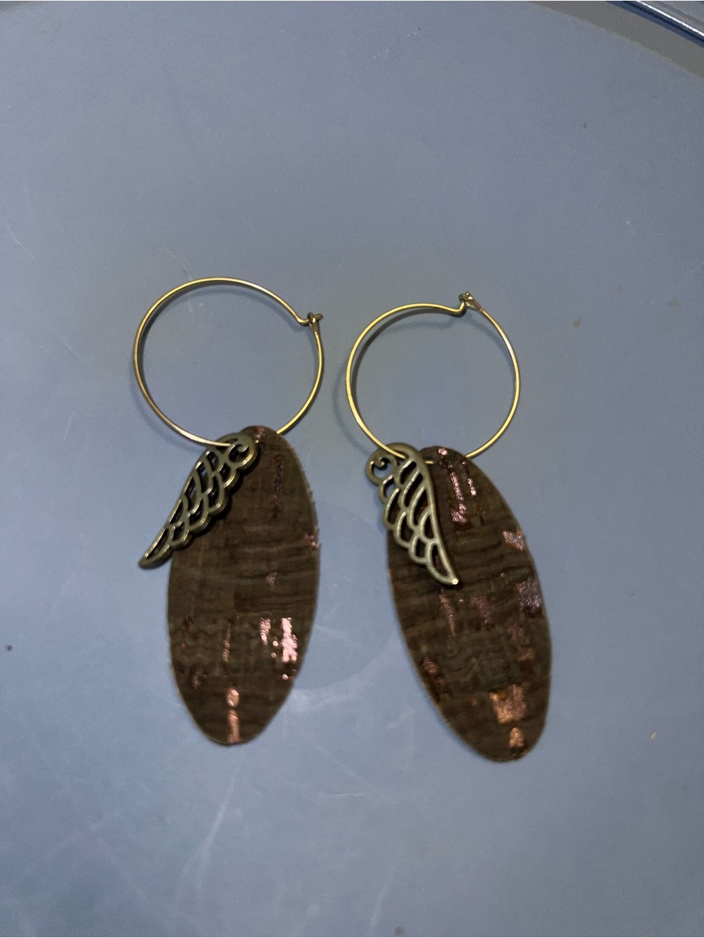 Hoop Earrings with Silver Winged Oval Drops - Women Jewelry